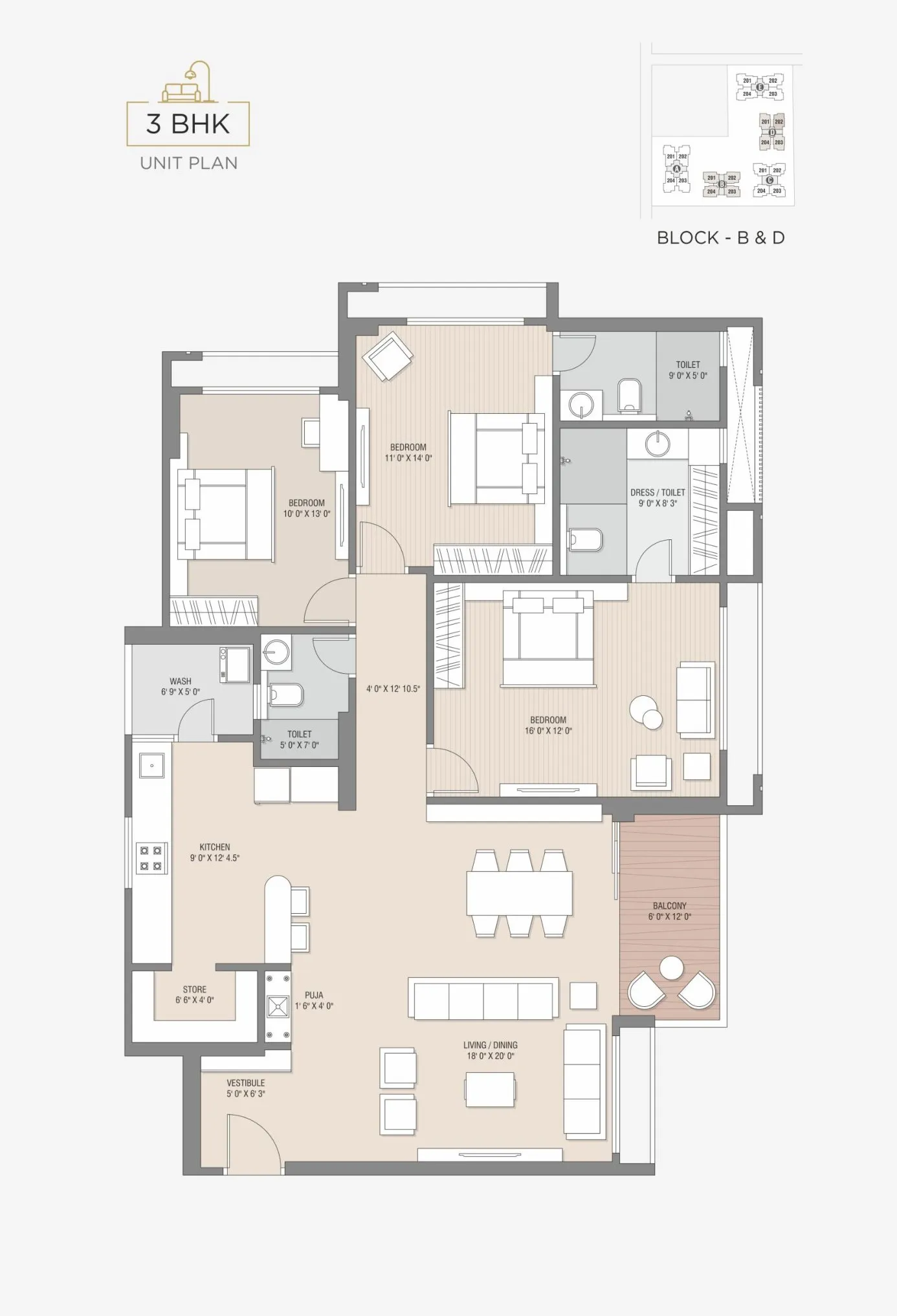Super Shaligram Unit plan - 1270 sq.ft.