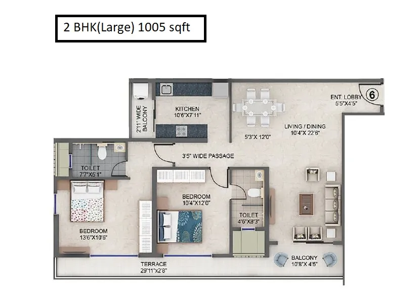 Supreme Estia Unit plan - 1005 sq.ft.