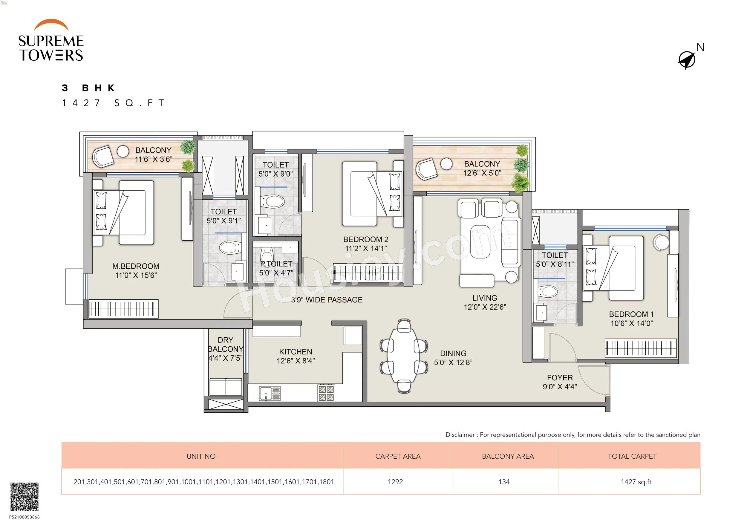 Supreme Tower Unit plan - 1427 sq.ft.