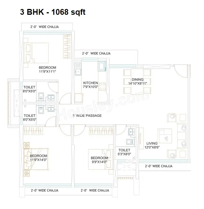 Unit plan - 1068 sq.ft.