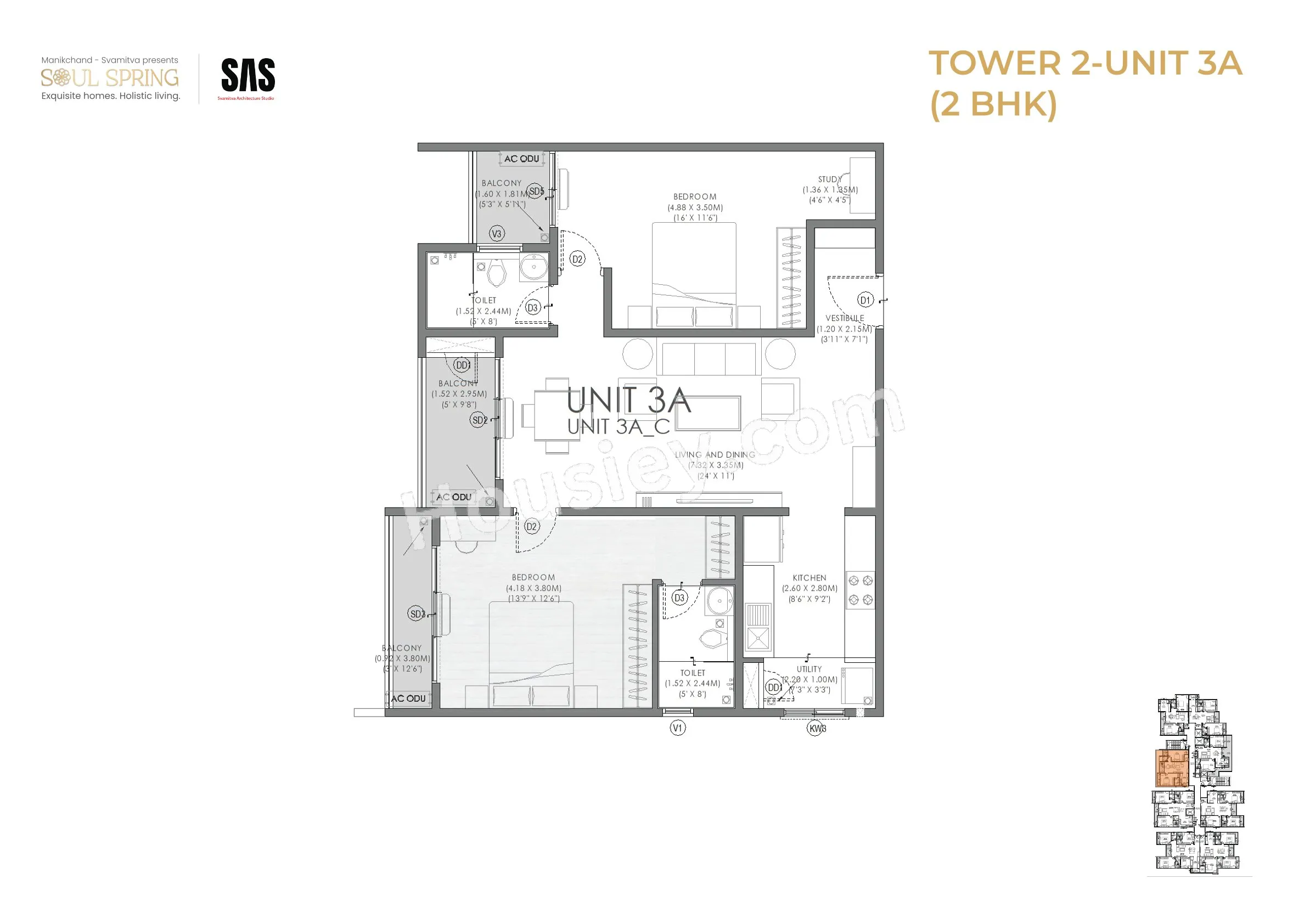 Svamitva Soul Spring Unit plan - 993 sq.ft.