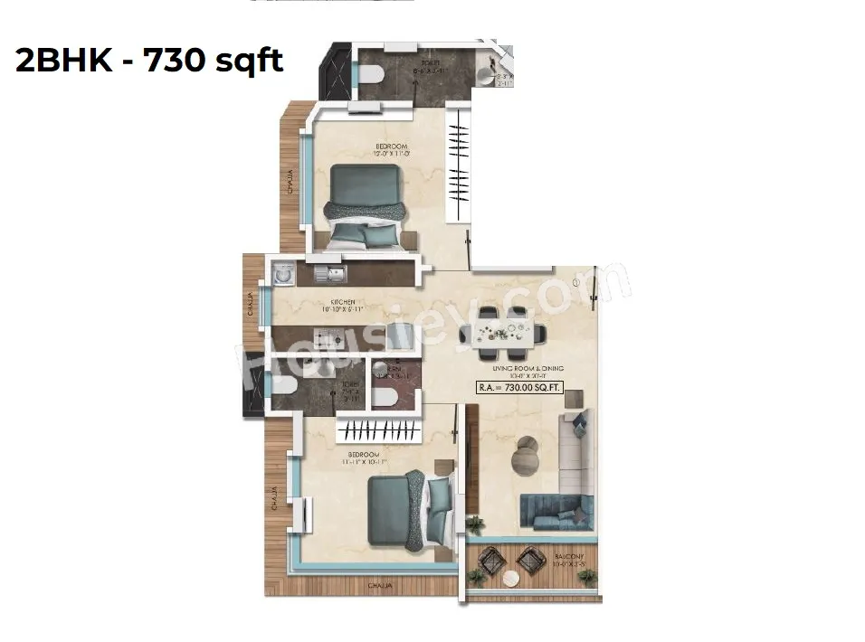 Svarna Rose Mary Unit plan - 730 sq.ft.