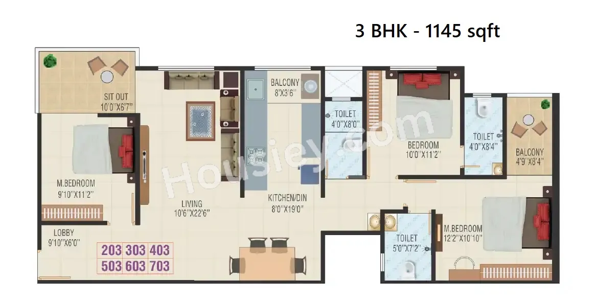 Swaraj Paradise Unit plan - 1145 sq.ft.