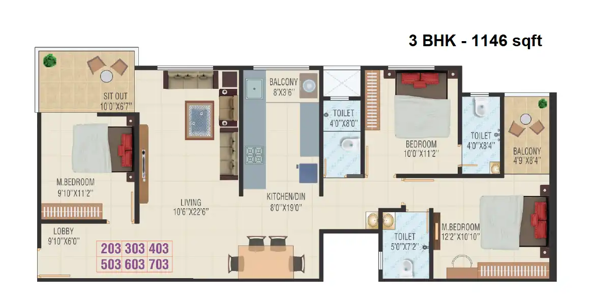 Swaraj Paradise Unit plan - 1146 sq.ft.