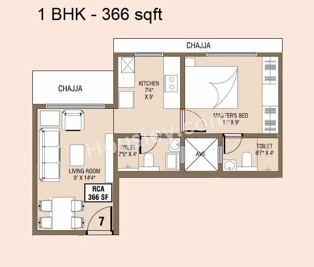 Unit plan - 366 sq.ft.