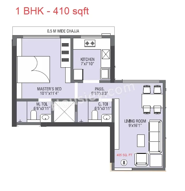 Swastik Onyx Unit plan - 410 sq.ft.