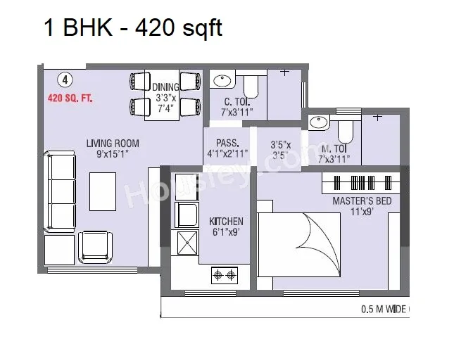 Swastik Onyx Unit plan - 420 sq.ft.