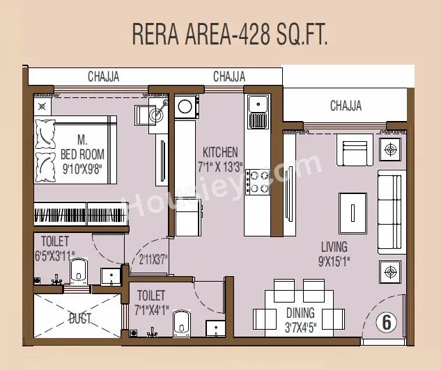 Swastik Platinum Unit plan - 428 sq.ft.