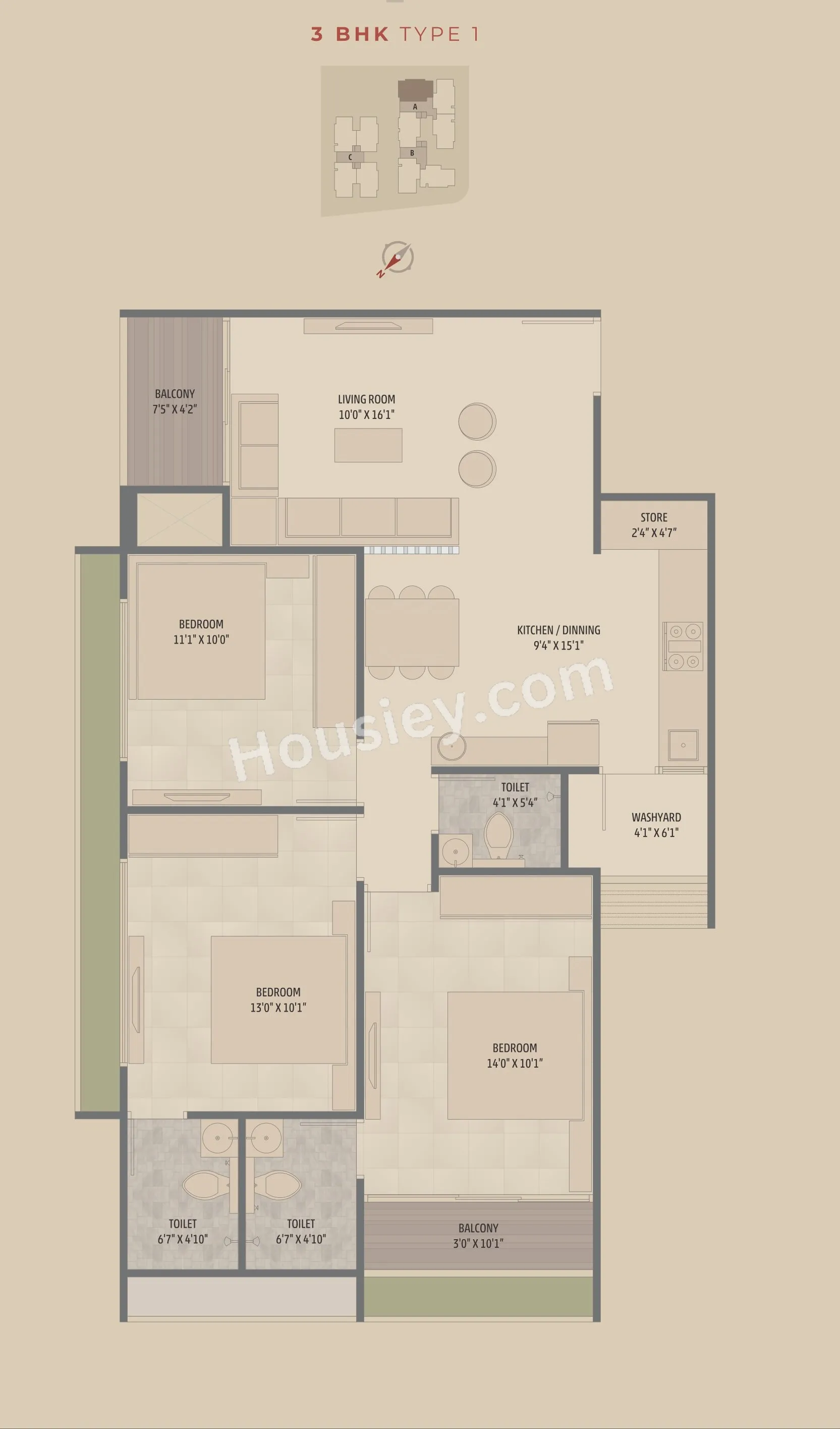 Swastik Promont Unit plan - 968 sq.ft.