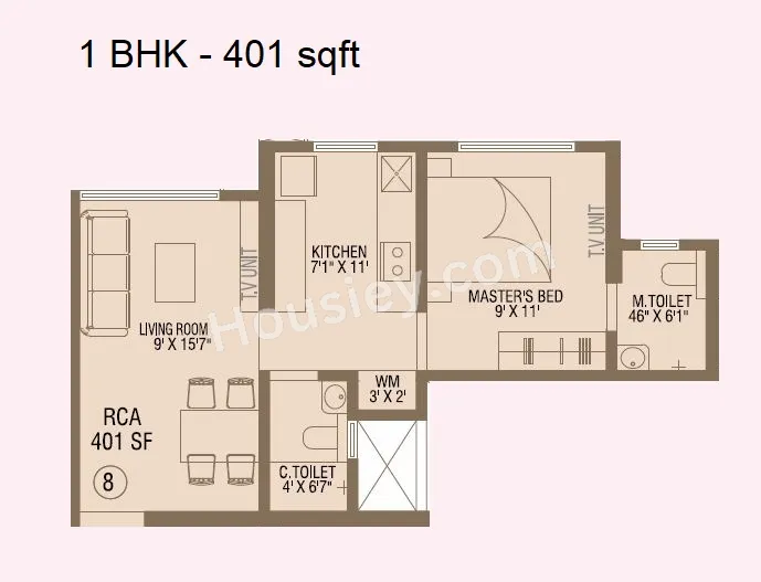 Swastik Tulip Unit plan - 401 sq.ft.