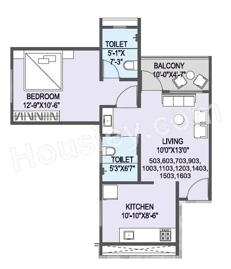 Swastik Twin Tower Unit plan - 550 sq.ft.