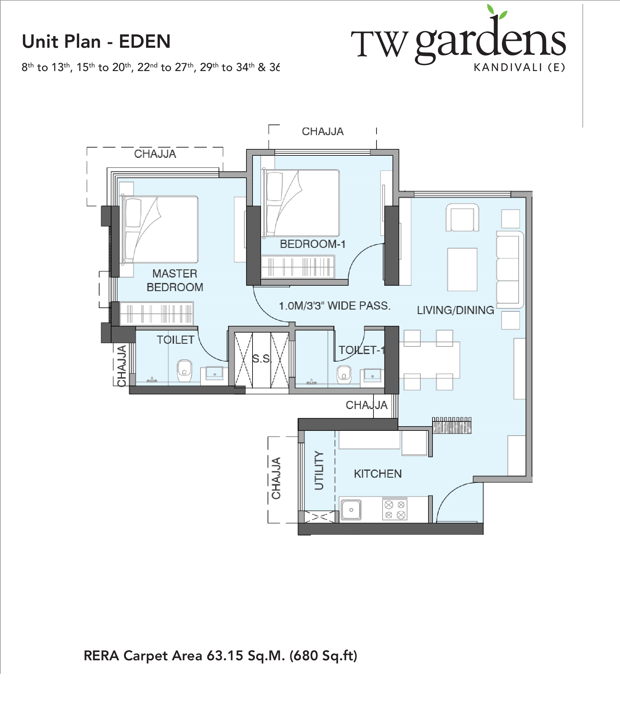 TW Gardens Unit plan - 680 sq.ft.