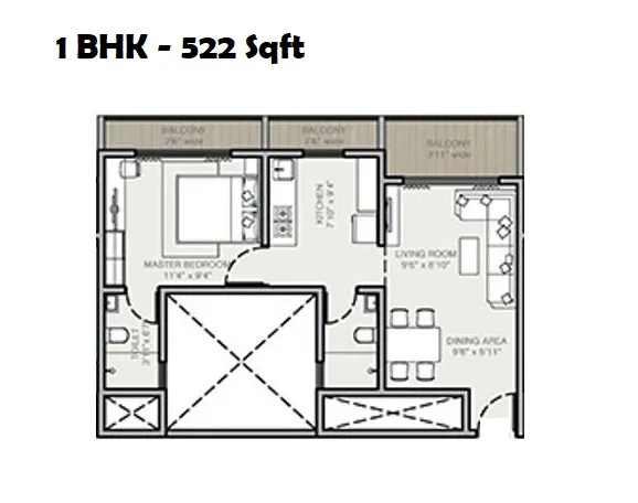 Techton Akhand Unit plan - 522 sq.ft.