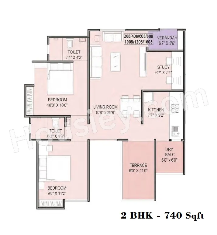 Teerth Avila Unit plan - 740 sq.ft.