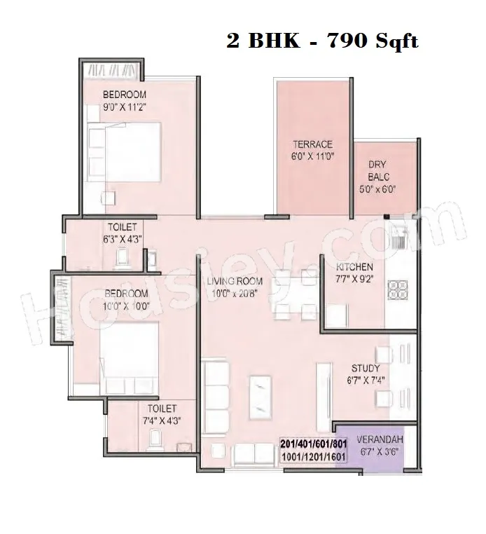 Teerth Avila Unit plan - 790 sq.ft.