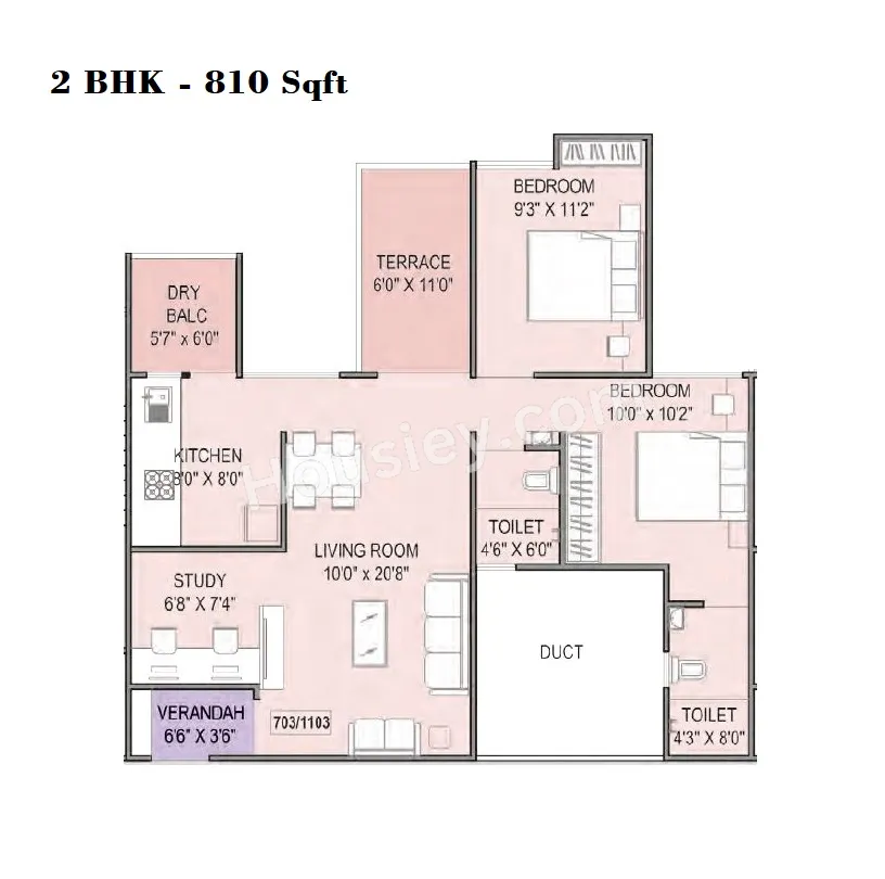 Teerth Avila Unit plan - 810 sq.ft.