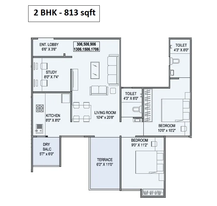 Teerth Avila Unit plan - 813 sq.ft.