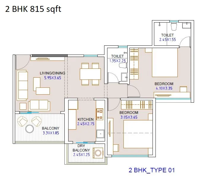 Tej Elevia Unit plan - 815 sq.ft.