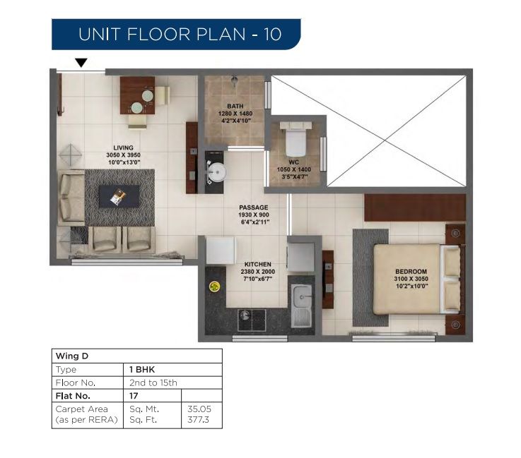 Terraform Dwarka Unit plan - 377 sq.ft.