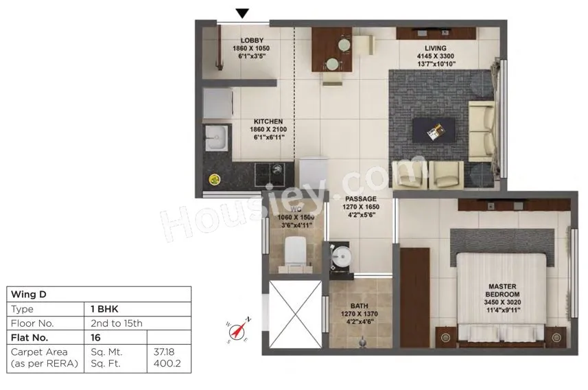 Terraform Dwarka Unit plan - 400 sq.ft.