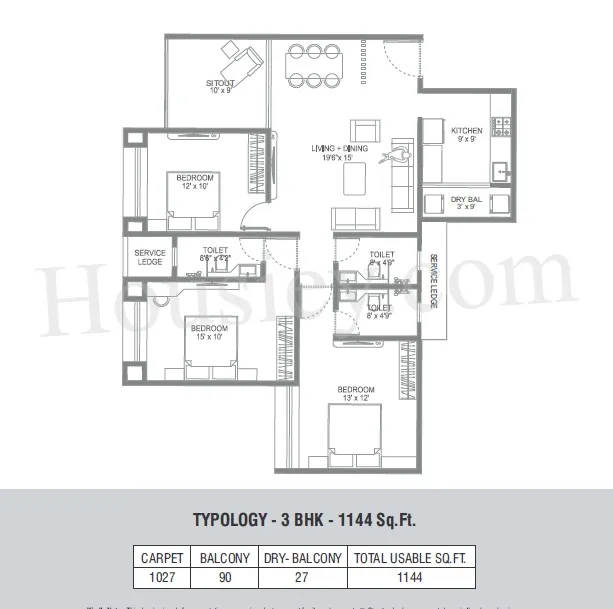 Unit plan - 1144 sq.ft.