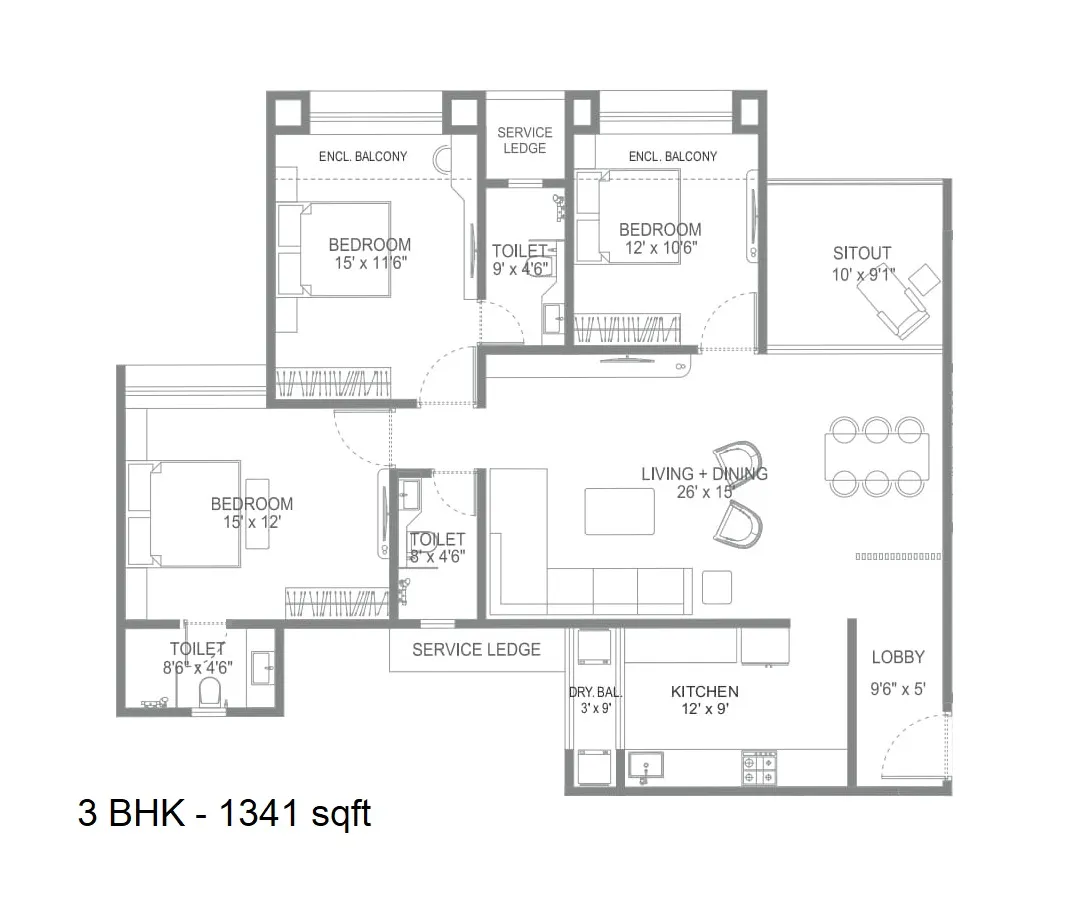 Primespace The Address Unit plan - 1341 sq.ft.