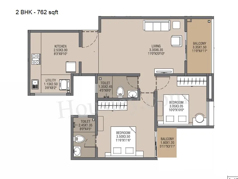 Akanksha The Camelia Unit plan - 762 sq.ft.