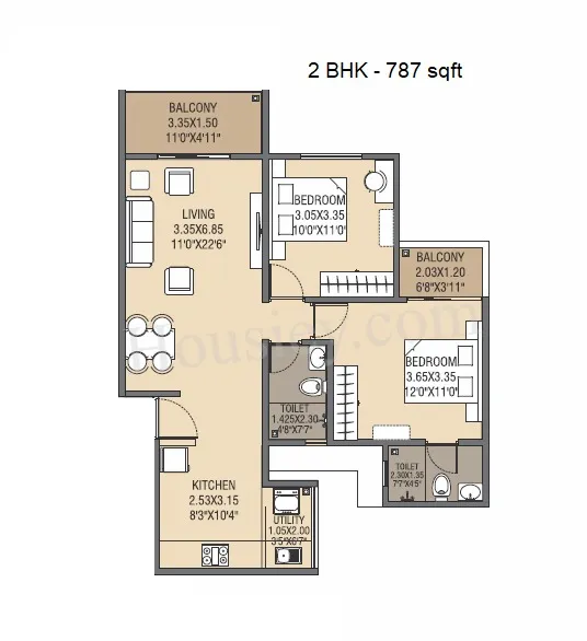 Akanksha The Camelia Unit plan - 787 sq.ft.