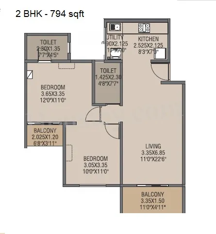 Akanksha The Camelia Unit plan - 794 sq.ft.