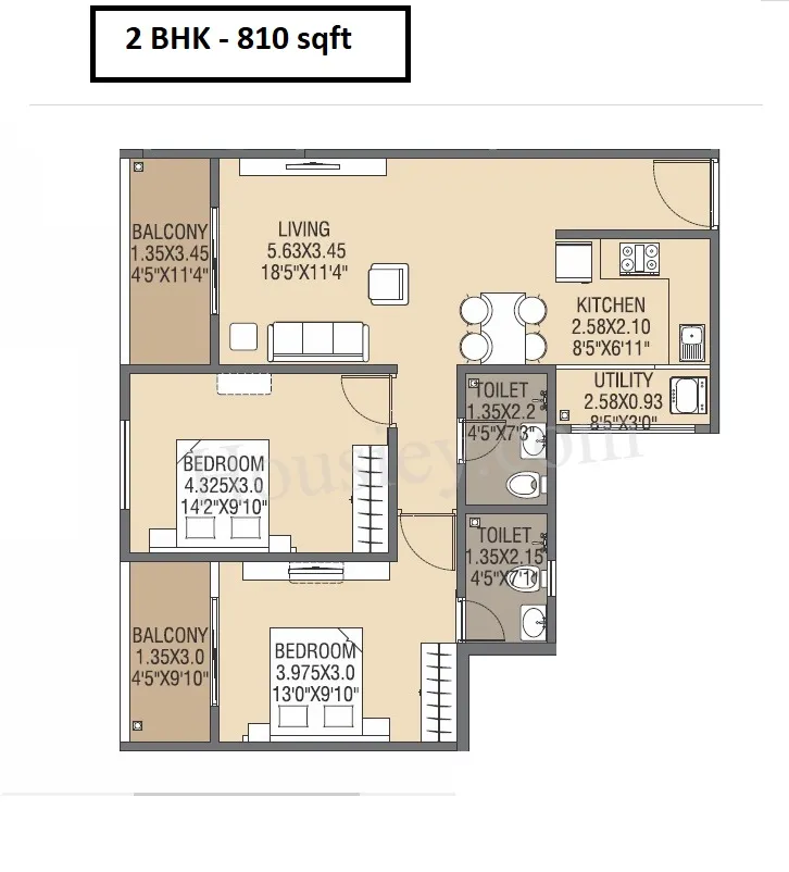 Akanksha The Camelia Unit plan - 810 sq.ft.
