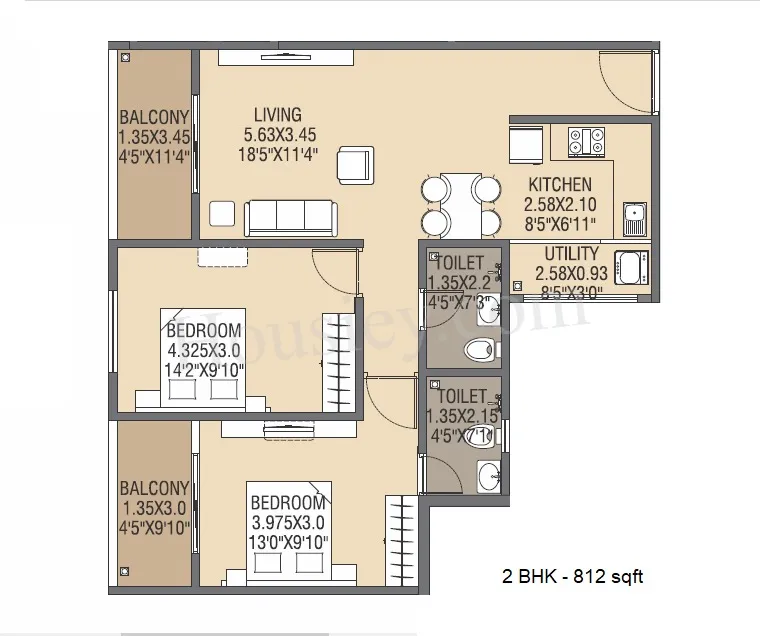 Akanksha The Camelia Unit plan - 812 sq.ft.