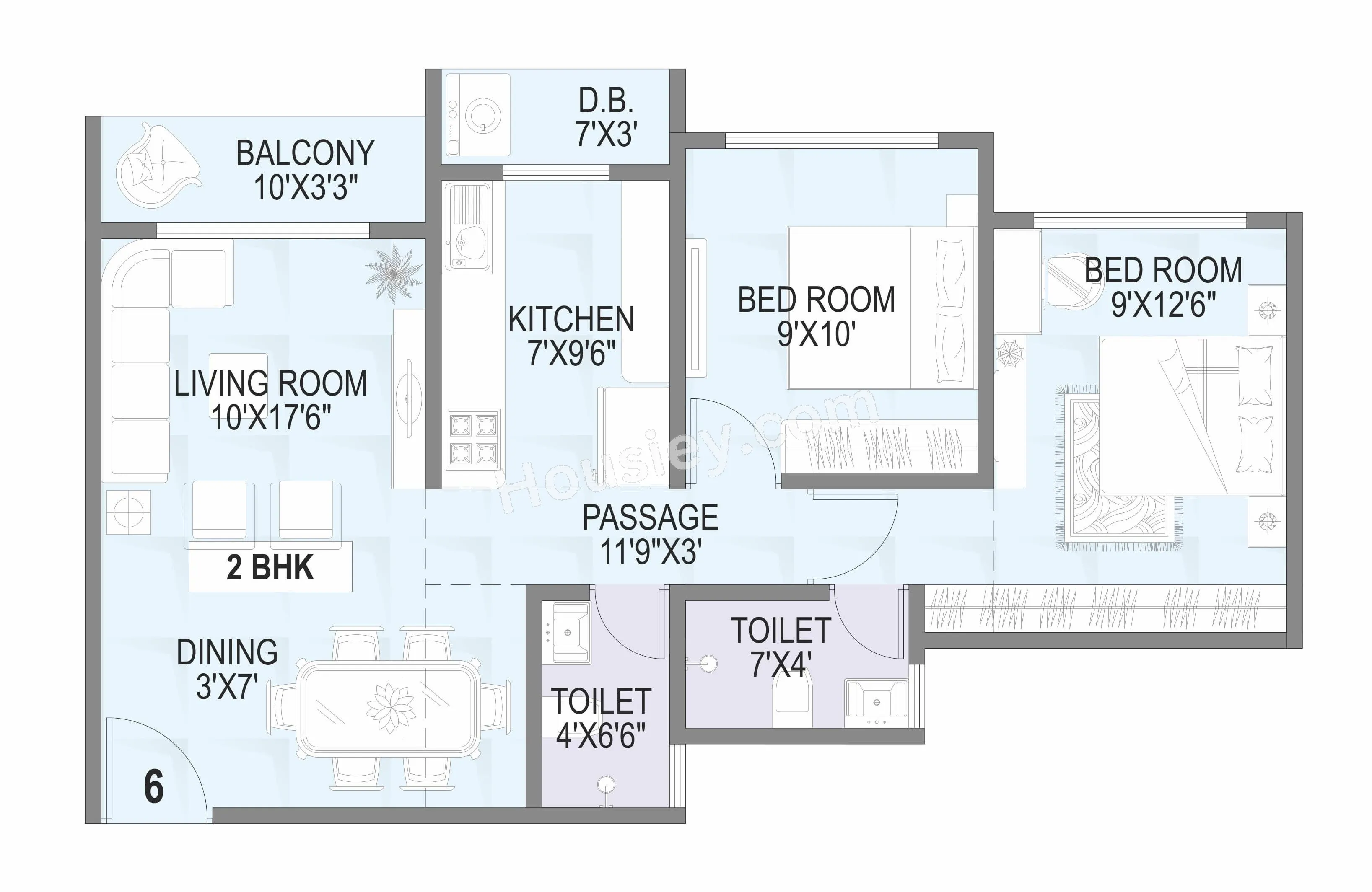 The Midtown Unit plan - 620 sq.ft.
