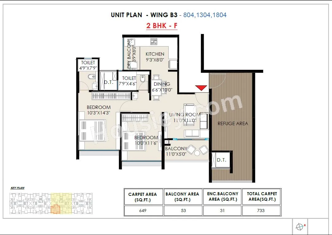 The Rising Unit plan - 733 sq.ft.