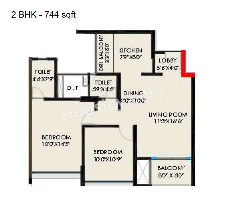 The Rising Unit plan - 744 sq.ft.