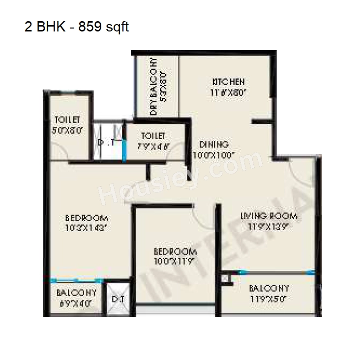 The Rising Unit plan - 859 sq.ft.