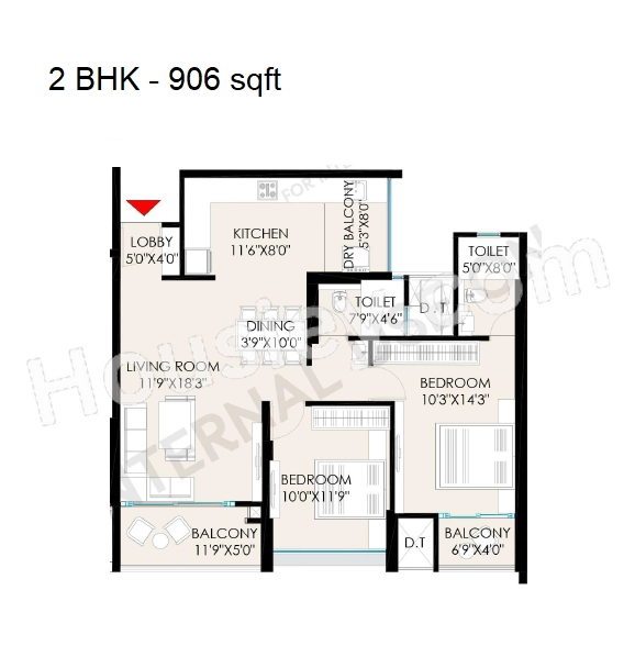 The Rising Unit plan - 906 sq.ft.
