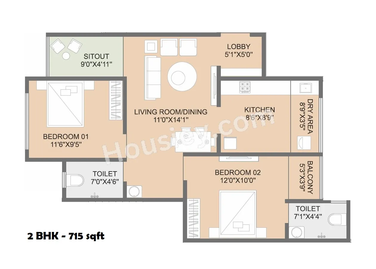 Unit plan - 715 sq.ft.