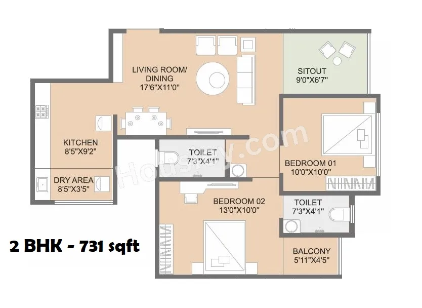 The Shashwat Unit plan - 731 sq.ft.