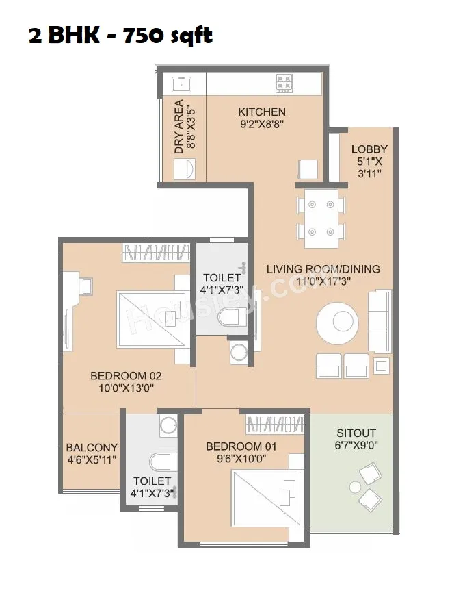 The Shashwat Unit plan - 750 sq.ft.