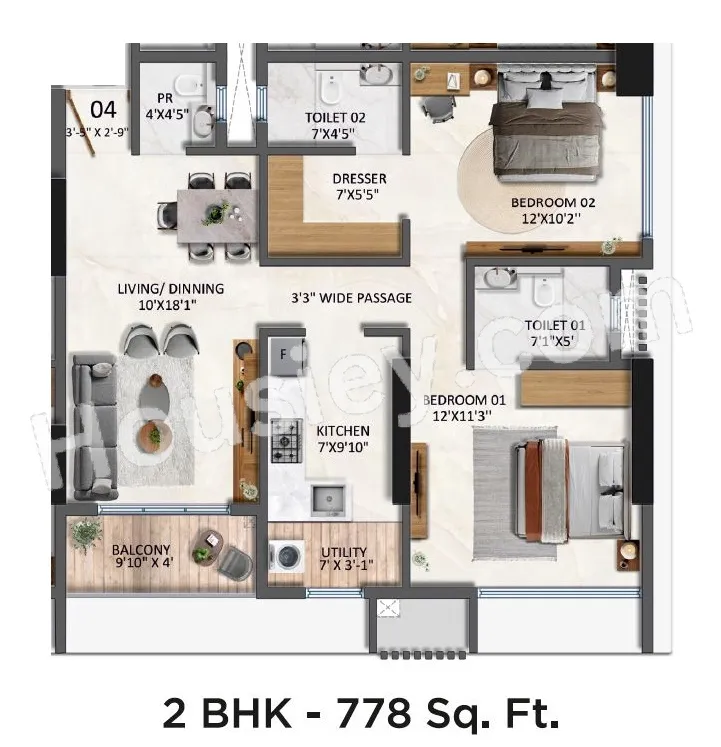 Transcon Silver Bay Unit plan - 778 sq.ft.
