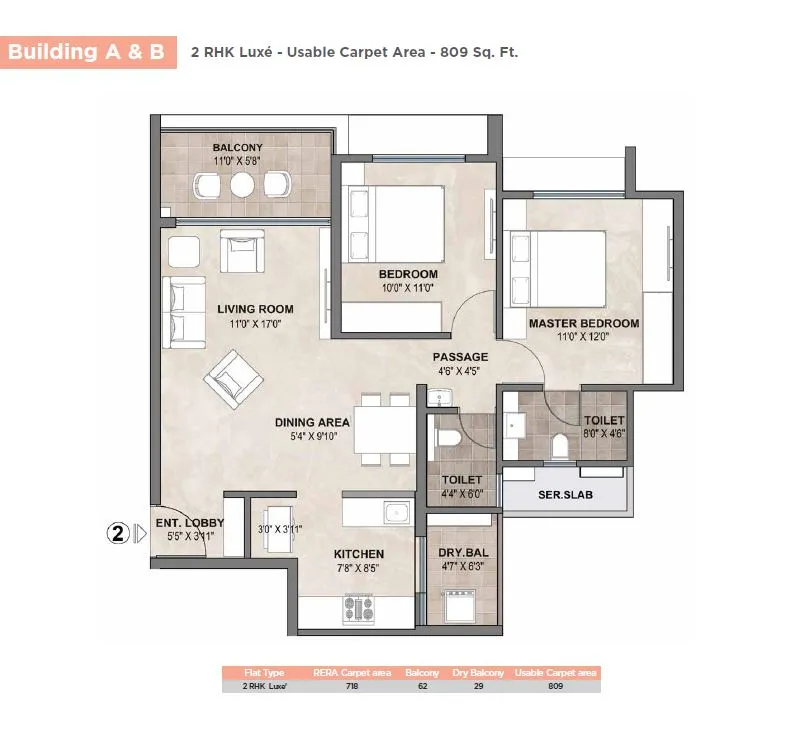 Siddhashila Treasure Troves Unit plan - 809 sq.ft.