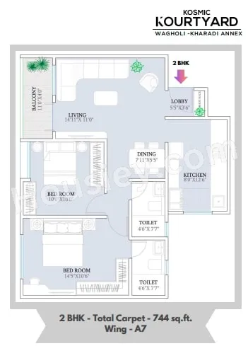 Triaa Kosmic kourtyard Unit plan - 744 sq.ft.