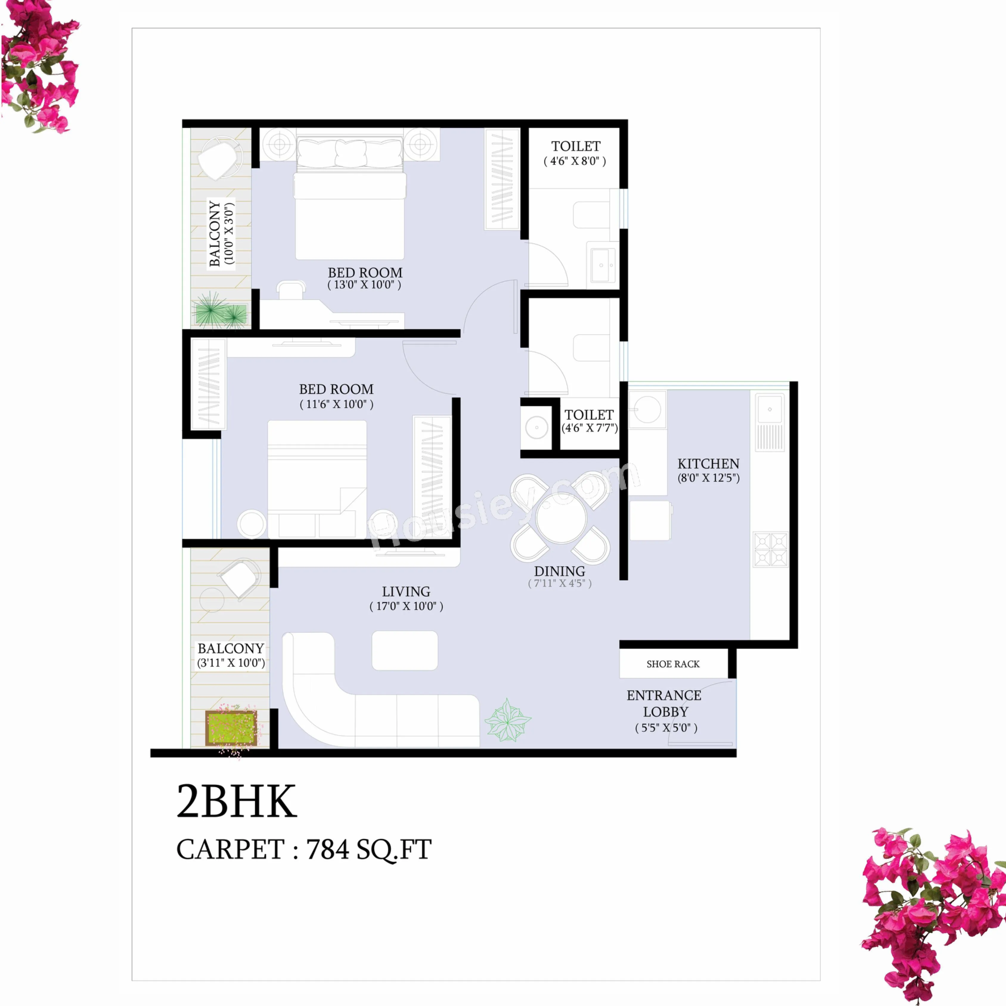 Triaa One Aretha Unit plan - 784 sq.ft.