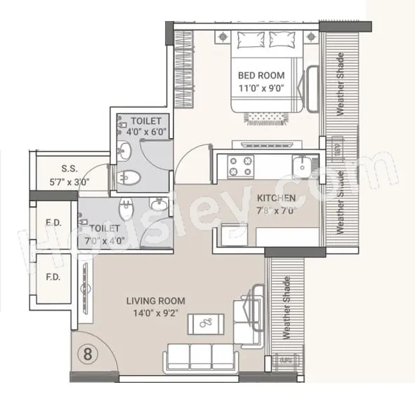 Tricity Crest Unit plan - 390 sq.ft.