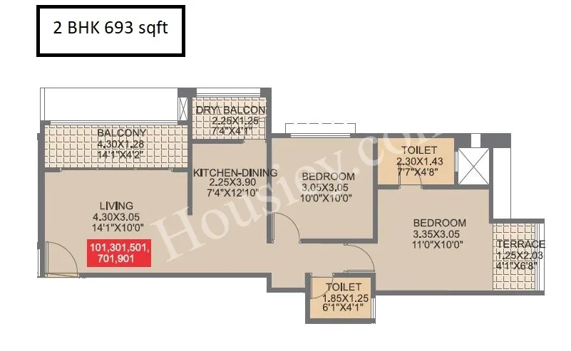 Yashoda Trident 9 Unit plan - 693 sq.ft.