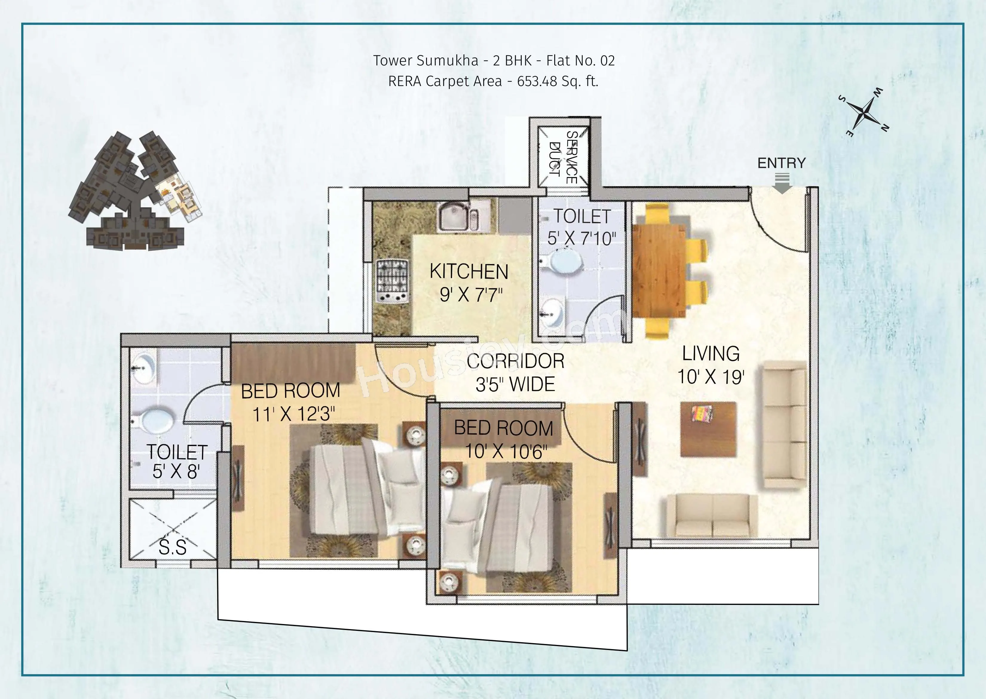 Tridhaatu Morya Unit plan - 653 sq.ft.