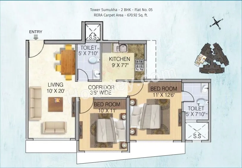 Tridhaatu Morya Unit plan - 671 sq.ft.
