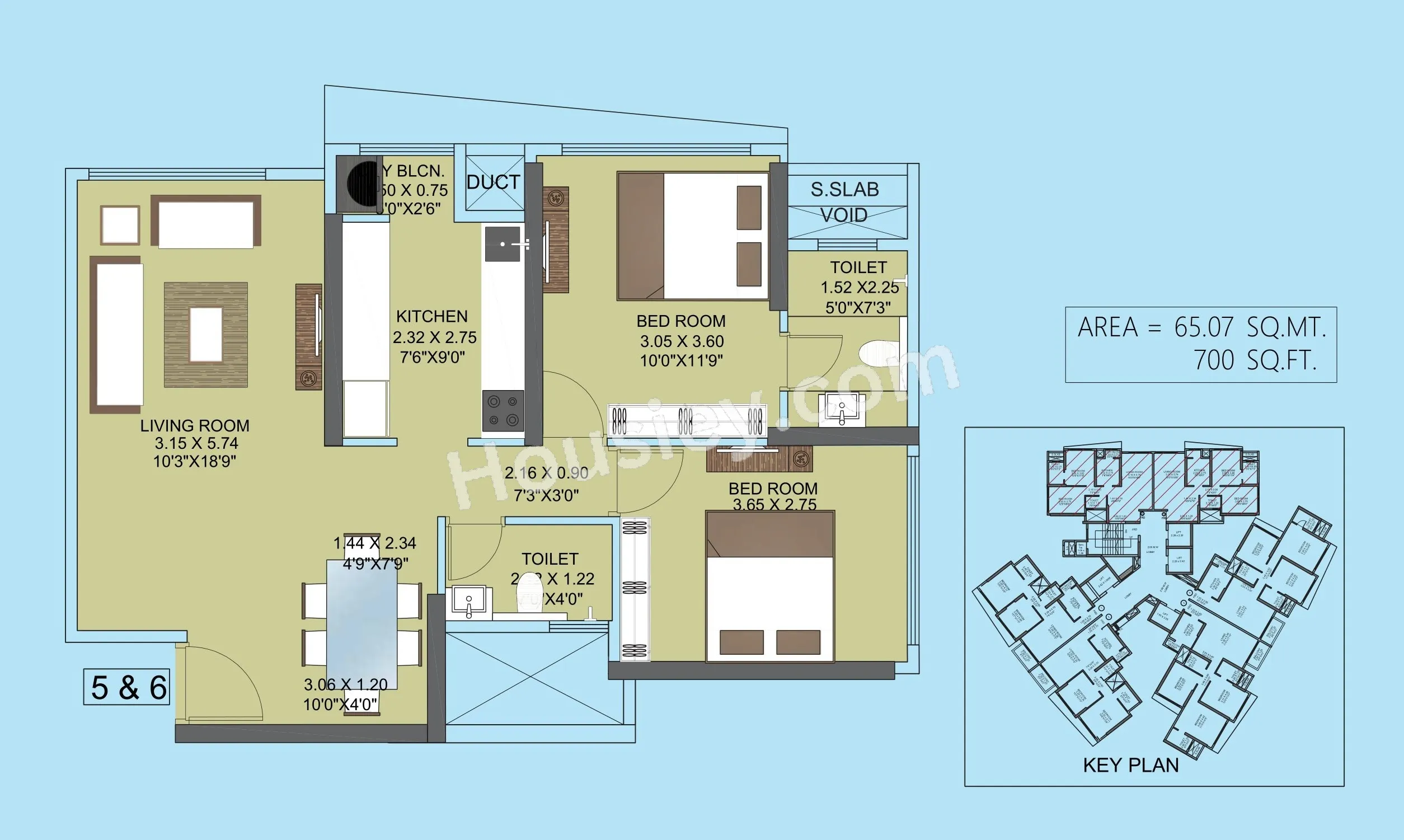 Tridhaatu Morya Unit plan - 700 sq.ft.