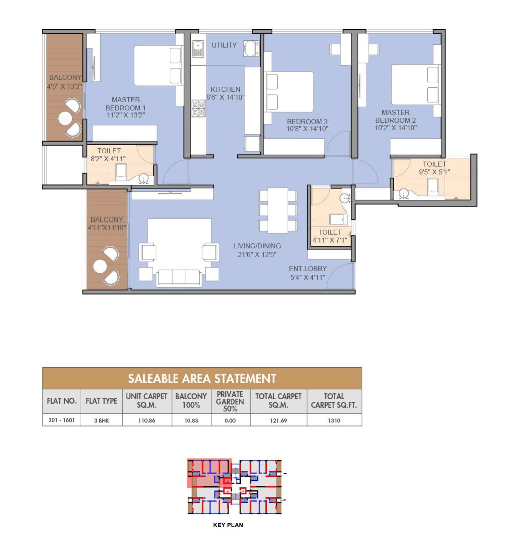Trustfort Icon Unit plan - 1310 sq.ft.