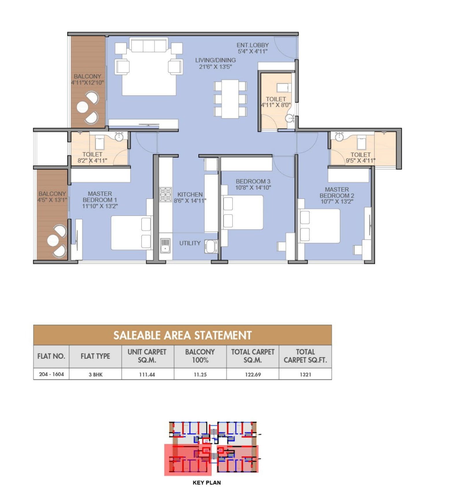 Trustfort Icon Unit plan - 1321 sq.ft.